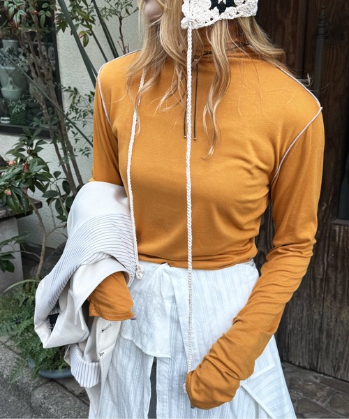 DOUBLE NAME(ダブルネーム)の「とろみフライスメローインナー(Tシャツ/カットソー・レディース・オフホワイト/オレンジ/グリーン・FREE)」の5枚目の写真