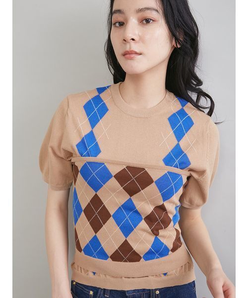 Mila Owen（ミラオーウェン）の「アーガイルニットチューブトップ（チューブトップ・レディース・ネイビー/ベージュ・F）」の8枚目の写真