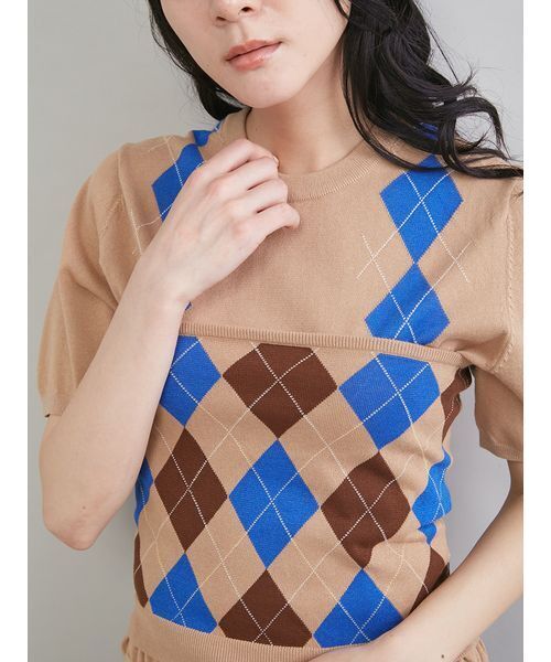 Mila Owen（ミラオーウェン）の「アーガイルニットチューブトップ（チューブトップ・レディース・ネイビー/ベージュ・F）」の9枚目の写真