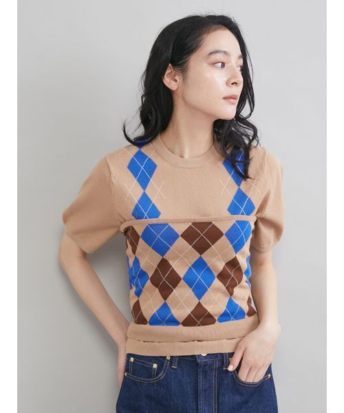 Mila Owen（ミラオーウェン）の「アーガイルニットチューブトップ（チューブトップ・レディース・ネイビー/ベージュ・F）」の12枚目の写真