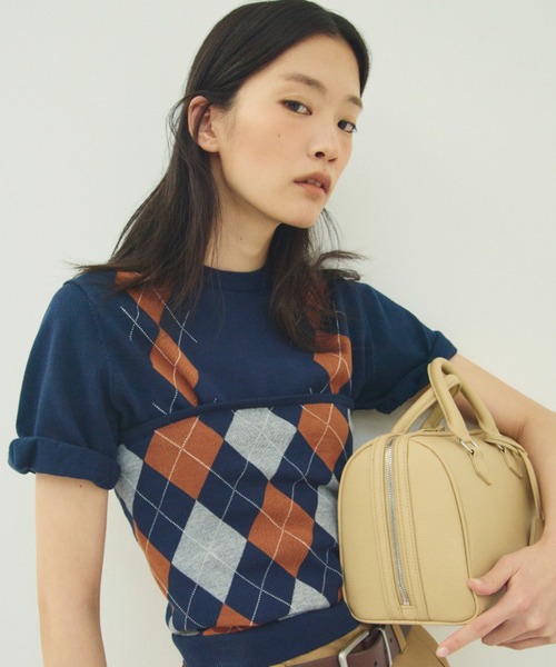 Mila Owen（ミラオーウェン）の「アーガイルニットチューブトップ（チューブトップ・レディース・ネイビー/ベージュ・F）」の2枚目の写真