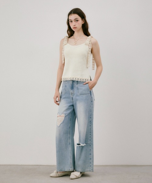 idem(イデム)の「cup in shoulder lace camisole / カップ付き肩レースキャミ(キャミソール・レディース・アイボリー・FREE)」の4枚目の写真