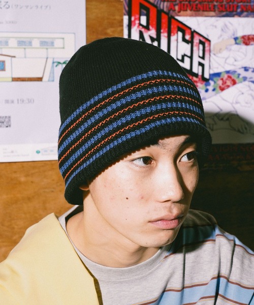 niko and...（ニコアンド）の「ラインコットンニット編みハット（ニットキャップ/ビーニー・メンズ・ベージュ/ブラック・FREE）」の2枚目の写真