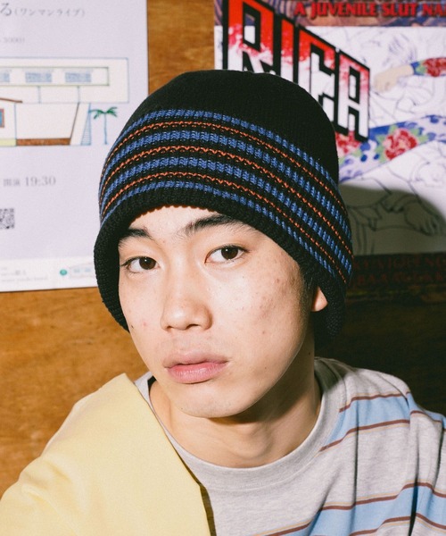 niko and...（ニコアンド）の「ラインコットンニット編みハット（ニットキャップ/ビーニー・メンズ・ベージュ/ブラック・FREE）」の4枚目の写真