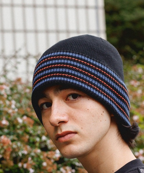 niko and...（ニコアンド）の「ラインコットンニット編みハット（ニットキャップ/ビーニー・メンズ・ベージュ/ブラック・FREE）」の7枚目の写真