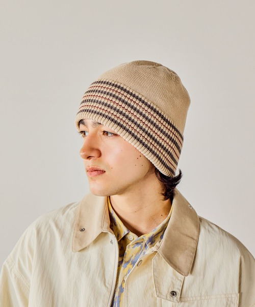 niko and...（ニコアンド）の「ラインコットンニット編みハット（ニットキャップ/ビーニー・メンズ・ベージュ/ブラック・FREE）」の12枚目の写真