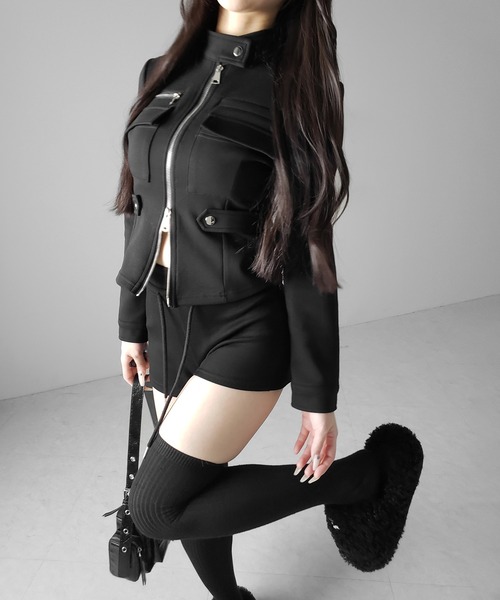 me+em select(ミームセレクト)の「【 2color 】アウトポケットジップアップスリムカットジャケット / out pocket zip up slim cut jacket(その他トップス・レディース・ブラック/ホワイト・FREE)」の18枚目の写真