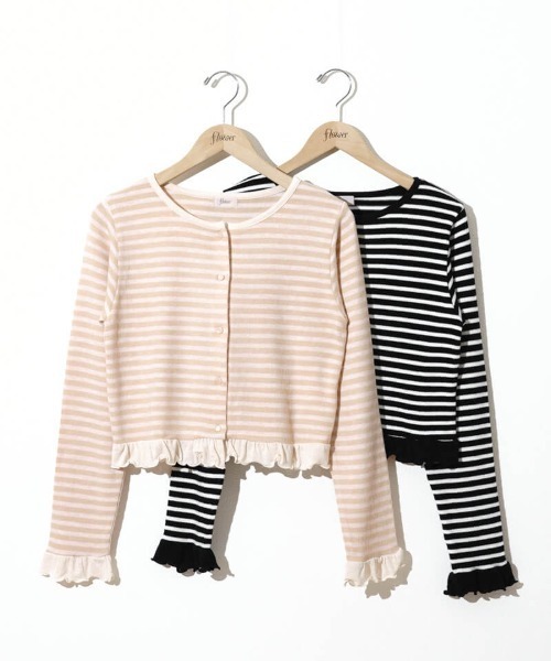 flower（フラワー）の「チャーミーボーダートップ（カーディガン/ボレロ・レディース・ベージュ/ブラック・FREE）」の18枚目の写真