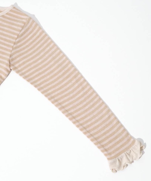 flower（フラワー）の「チャーミーボーダートップ（カーディガン/ボレロ・レディース・ベージュ/ブラック・FREE）」の4枚目の写真