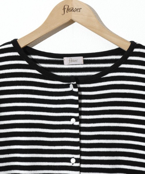 flower（フラワー）の「チャーミーボーダートップ（カーディガン/ボレロ・レディース・ベージュ/ブラック・FREE）」の8枚目の写真