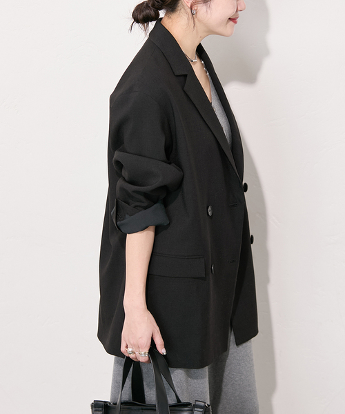 JOURNAL STANDARD（ジャーナルスタンダード）の「アイアスストレッチジャケット（テーラードジャケット・レディース・ベージュ/ブラック・FREE）」の8枚目の写真