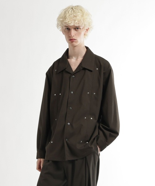 HARE（ハレ）の「【SET UP対応】CLEAR TEXTUREハトメパーツシャツ(HARE)（シャツ/ブラウス・メンズ・グレー/ブラウン/ブラック・FREE）」の3枚目の写真