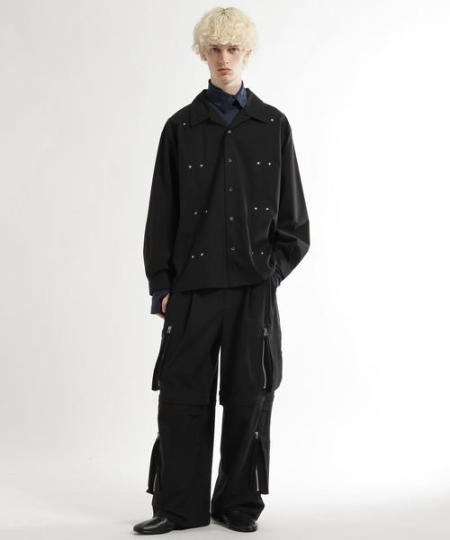 HARE（ハレ）の「【SET UP対応】CLEAR TEXTUREハトメパーツシャツ(HARE)（シャツ/ブラウス・メンズ・グレー/ブラウン/ブラック・FREE）」の4枚目の写真