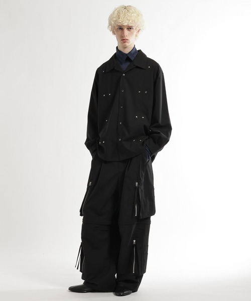 HARE（ハレ）の「【SET UP対応】CLEAR TEXTUREハトメパーツシャツ(HARE)（シャツ/ブラウス・メンズ・グレー/ブラウン/ブラック・FREE）」の5枚目の写真