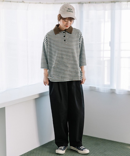 POU DOU DOU(プードゥドゥ)の「パイルボーダーラガートップス(Tシャツ/カットソー・レディース・ブラウン/ネイビー・3)」の17枚目の写真