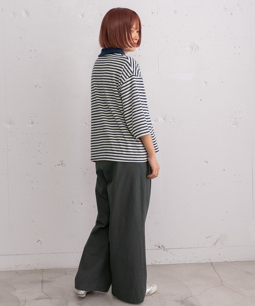 POU DOU DOU(プードゥドゥ)の「パイルボーダーラガートップス(Tシャツ/カットソー・レディース・ブラウン/ネイビー・3)」の22枚目の写真