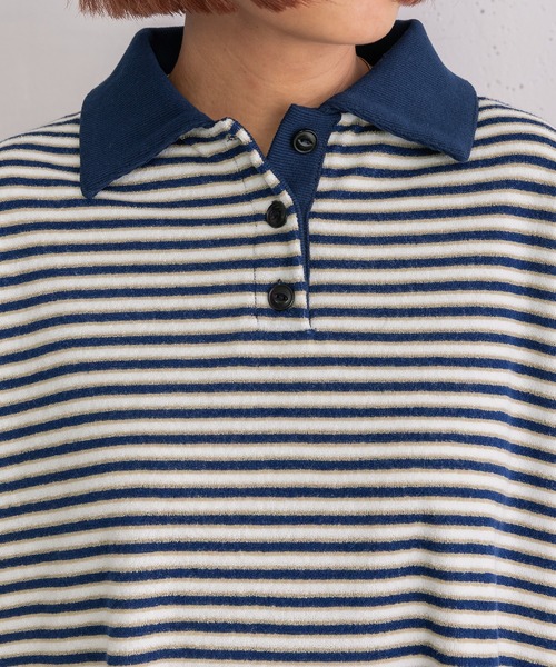 POU DOU DOU(プードゥドゥ)の「パイルボーダーラガートップス(Tシャツ/カットソー・レディース・ブラウン/ネイビー・3)」の7枚目の写真