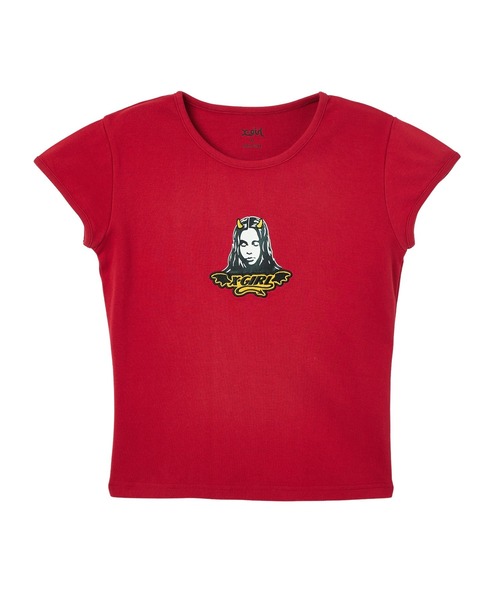 X-girl(エックスガール)の「DEVIL FACE S/S BABY TEE(Tシャツ/カットソー・レディース・ブラック/ホワイト/レッド・S/M)」の3枚目の写真