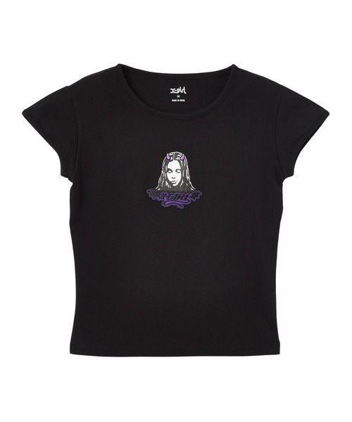 X-girl(エックスガール)の「DEVIL FACE S/S BABY TEE(Tシャツ/カットソー・レディース・ブラック/ホワイト/レッド・S/M)」の2枚目の写真