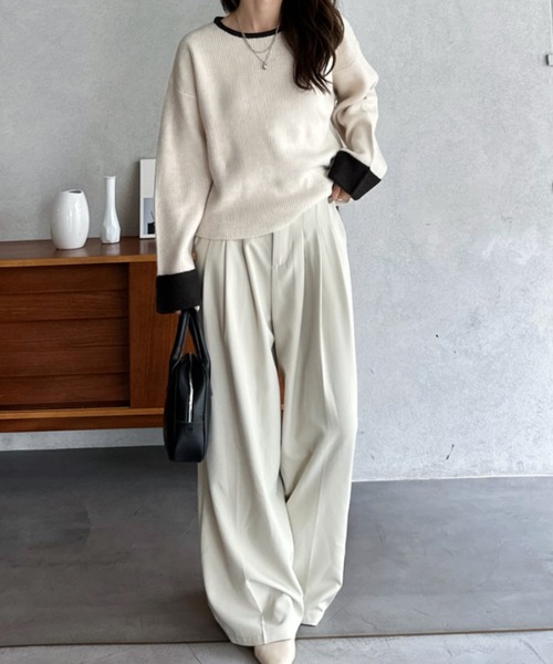 Eclat one(エクラワン)の「【Eclat one】 バイカラー ニット プルオーバー(ニット/セーター・レディース・チャコール/ブラウン/アイボリー・FREE)」の13枚目の写真