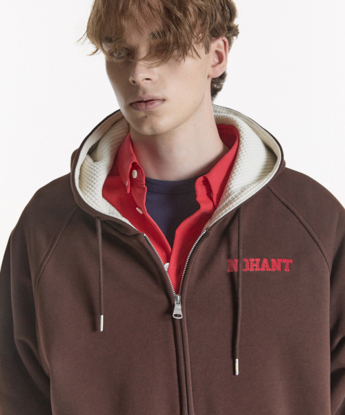 NOHANT（ノアン）の「WAFFLE LINED HOODED ZIP-UP JUMPER BROWN（パーカー・メンズ・ブラウン・LARGE/MEDIUM/SMALL）」の2枚目の写真