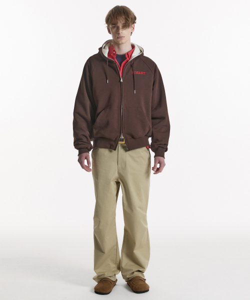 NOHANT（ノアン）の「WAFFLE LINED HOODED ZIP-UP JUMPER BROWN（パーカー・メンズ・ブラウン・LARGE/MEDIUM/SMALL）」の3枚目の写真