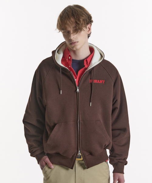 NOHANT（ノアン）の「WAFFLE LINED HOODED ZIP-UP JUMPER BROWN（パーカー・メンズ・ブラウン・LARGE/MEDIUM/SMALL）」の6枚目の写真
