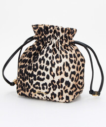 GANNI（ガニー）の「GANNI/ガニー Pouch Printed Nylon / B3010069 / レオパード柄 ナイロン キンチャク ミニバッグ（ハンドバッグ）」