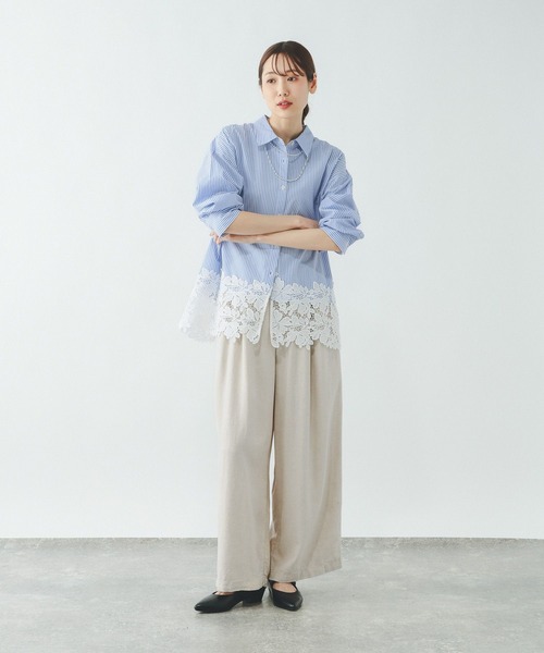 GLOBAL WORK（グローバルワーク）の「切り替えレースシャツ/637916（シャツ/ブラウス・レディース・ホワイト/ライトブルー・SHORT/REGULAR）」の8枚目の写真