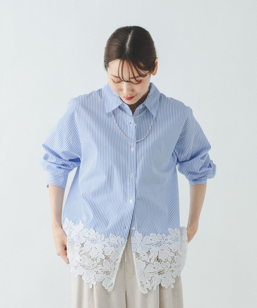 GLOBAL WORK（グローバルワーク）の「切り替えレースシャツ/637916（シャツ/ブラウス・レディース・ホワイト/ライトブルー・SHORT/REGULAR）」の10枚目の写真