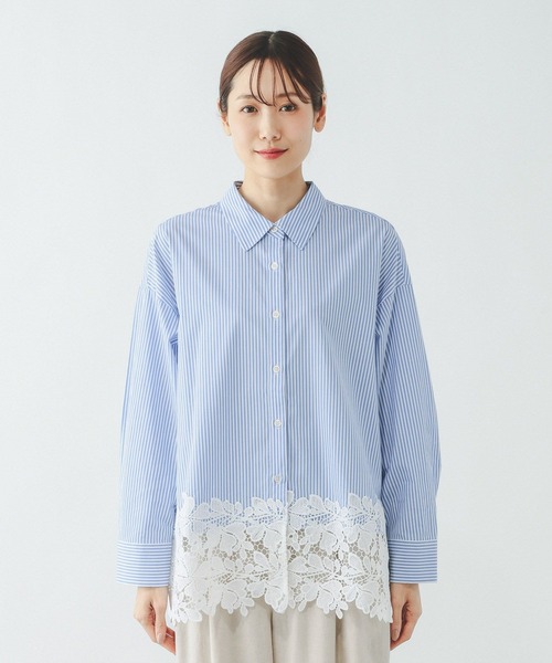 GLOBAL WORK（グローバルワーク）の「切り替えレースシャツ/637916（シャツ/ブラウス・レディース・ホワイト/ライトブルー・SHORT/REGULAR）」の12枚目の写真