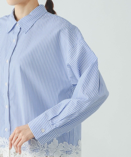 GLOBAL WORK（グローバルワーク）の「切り替えレースシャツ/637916（シャツ/ブラウス・レディース・ホワイト/ライトブルー・SHORT/REGULAR）」の17枚目の写真