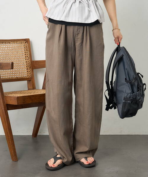 FREAK'S STORE(フリークスストア)の「RED KAP × FREAK'S STORE/レッドキャップ リネンレーヨン 紐付き イージーパンツ<セットアップ対応>(その他パンツ・レディース・ナチュラル/ブルー/オリーブ/ブラック・SMALL/MEDIUM)」の3枚目の写真