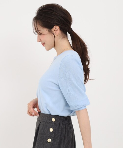 SHOO・LA・RUE（シューラルー）の「【洗濯機可/S-LL】華やかレース5分袖ニット（ニット/セーター・レディース・サックスブルー/ブラック/アイボリー・03/02/01/04）」の13枚目の写真