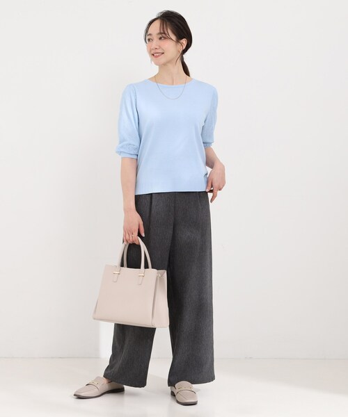 SHOO・LA・RUE（シューラルー）の「【洗濯機可/S-LL】華やかレース5分袖ニット（ニット/セーター・レディース・サックスブルー/ブラック/アイボリー・03/02/01/04）」の14枚目の写真
