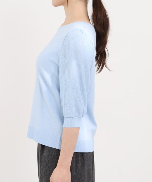 SHOO・LA・RUE（シューラルー）の「【洗濯機可/S-LL】華やかレース5分袖ニット（ニット/セーター・レディース・サックスブルー/ブラック/アイボリー・03/02/01/04）」の17枚目の写真