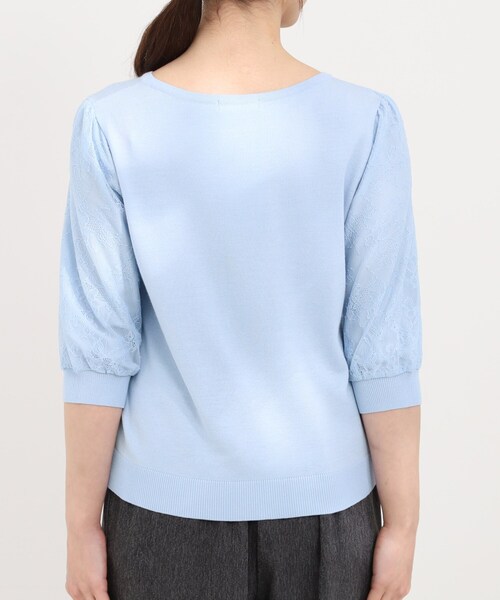 SHOO・LA・RUE（シューラルー）の「【洗濯機可/S-LL】華やかレース5分袖ニット（ニット/セーター・レディース・サックスブルー/ブラック/アイボリー・03/02/01/04）」の18枚目の写真