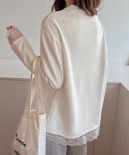 Lace Ladies（レースレディース）の「配レース 裏起毛 クルーネック 長袖 プルオーバー（Tシャツ/カットソー・レディース・ホワイト/ブラック・M/XL）」の8枚目の写真