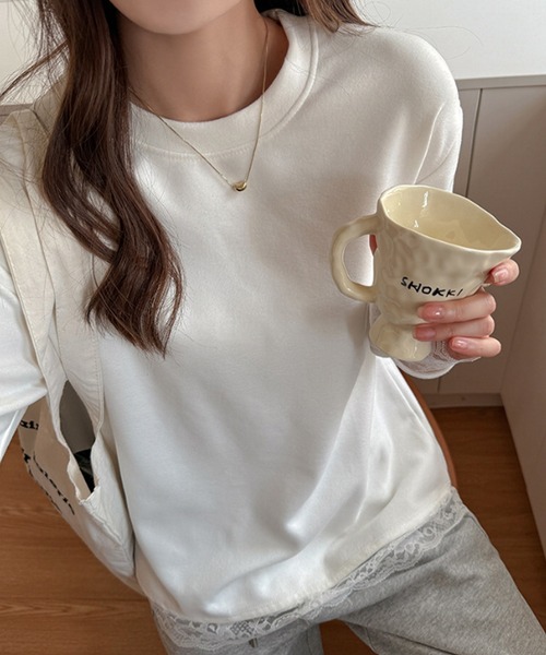 Lace Ladies（レースレディース）の「配レース 裏起毛 クルーネック 長袖 プルオーバー（Tシャツ/カットソー・レディース・ホワイト/ブラック・M/XL）」の9枚目の写真