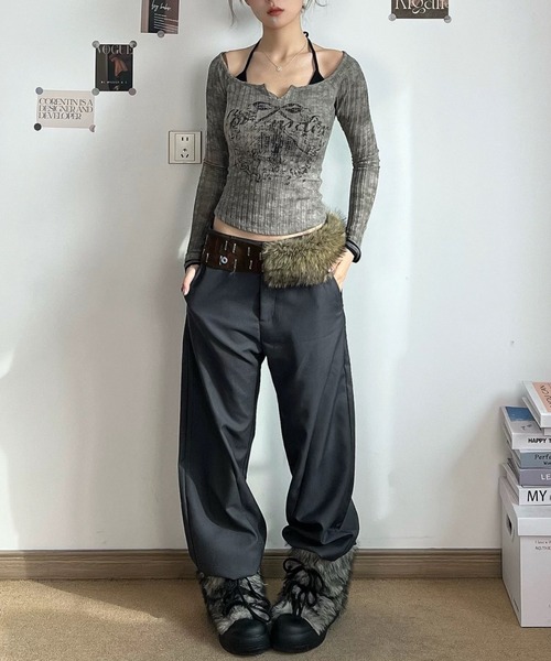 .KOM(ドットコム)の「A'GEM/9 × .kom 『.KOM/ドットケーオーエム』ヴィンテージレイヤードリブトップス(Tシャツ/カットソー・レディース・グレー/ブラック・M)」の9枚目の写真