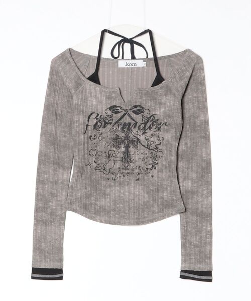 .KOM(ドットコム)の「A'GEM/9 × .kom 『.KOM/ドットケーオーエム』ヴィンテージレイヤードリブトップス(Tシャツ/カットソー・レディース・グレー/ブラック・M)」の12枚目の写真