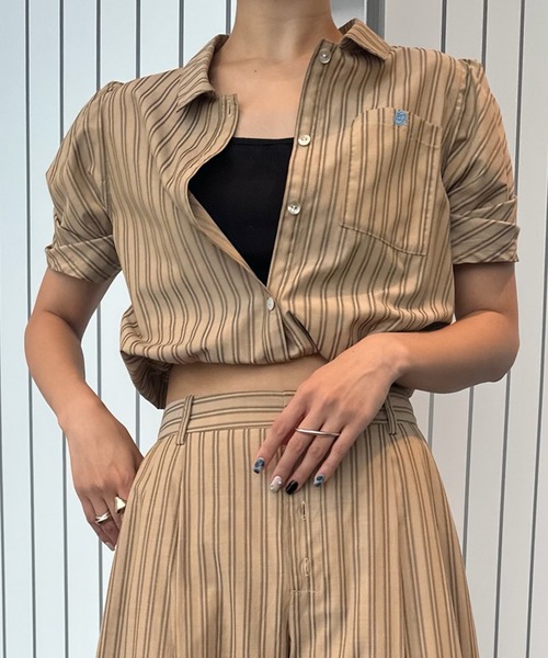 シャツ+ブラウス(半袖+袖なし) CONSTRUCTIVE SLEEVE MULTI STRIPE SHIRT CONSTRUCTIVE SLEEVE MULTI STRIPE SHIRT（シャツ/ブラウス）｜Ameri