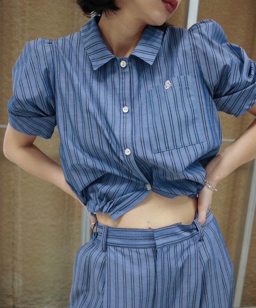 シャツ+ブラウス(半袖+袖なし) CONSTRUCTIVE SLEEVE MULTI STRIPE SHIRT CONSTRUCTIVE SLEEVE MULTI STRIPE SHIRT（シャツ/ブラウス）｜Ameri
