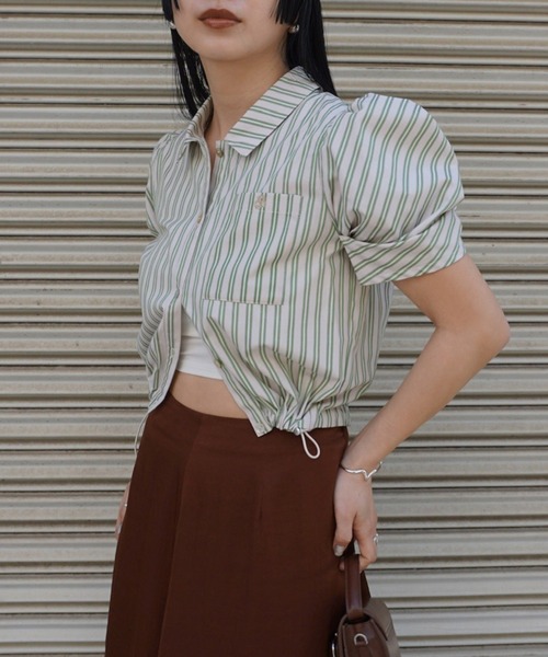 Ameri（アメリ）の「CONSTRUCTIVE SLEEVE MULTI STRIPE SHIRT（シャツ/ブラウス・レディース・アイボリー/ベージュ/ブルー・FREE）」の2枚目の写真