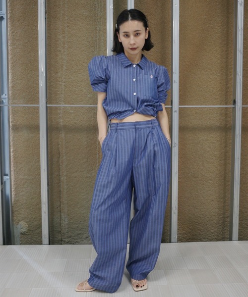 Ameri（アメリ）の「CONSTRUCTIVE SLEEVE MULTI STRIPE SHIRT（シャツ/ブラウス・レディース・アイボリー/ベージュ/ブルー・FREE）」の6枚目の写真