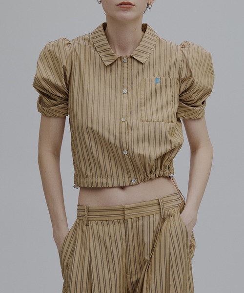 Ameri（アメリ）の「CONSTRUCTIVE SLEEVE MULTI STRIPE SHIRT（シャツ/ブラウス・レディース・アイボリー/ベージュ/ブルー・FREE）」の4枚目の写真