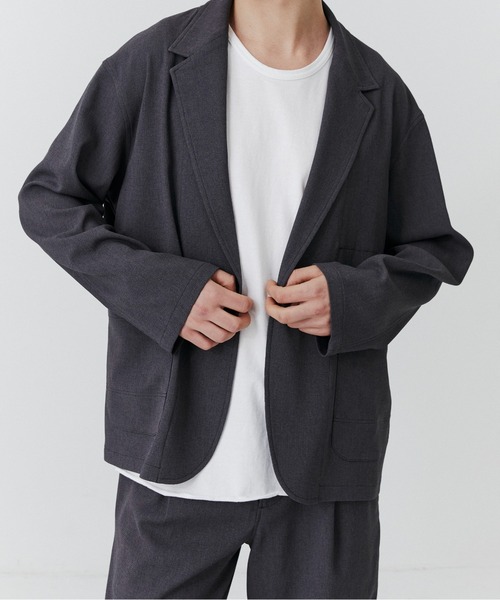 PUBLIC TOKYO(パブリックトウキョウ)の「【セット対応】ドライメランジテーラードジャケット /春服/カーディガン/防シワ/吸水速乾/家庭洗濯可能/ウォッシャブル/紫外線防止(テーラードジャケット・メンズ・モカ/ダークグレー・2/1)」の2枚目の写真