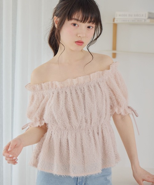Heather(ヘザー)の「ジャガードリボンブラウス(半袖) 680360(シャツ/ブラウス・レディース・ブルーグレー/アイボリー/ピンク・FREE)」の3枚目の写真
