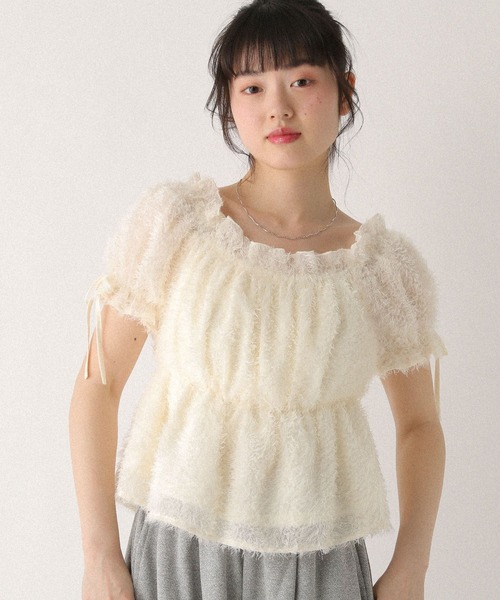 Heather(ヘザー)の「ジャガードリボンブラウス(半袖) 680360(シャツ/ブラウス・レディース・ブルーグレー/アイボリー/ピンク・FREE)」の2枚目の写真