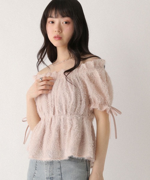 Heather(ヘザー)の「ジャガードリボンブラウス(半袖) 680360(シャツ/ブラウス・レディース・ブルーグレー/アイボリー/ピンク・FREE)」の7枚目の写真